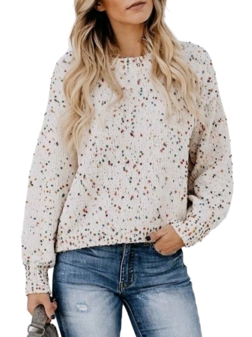 Alison Andrews.Women’s Cream Confetti Knit Sweater